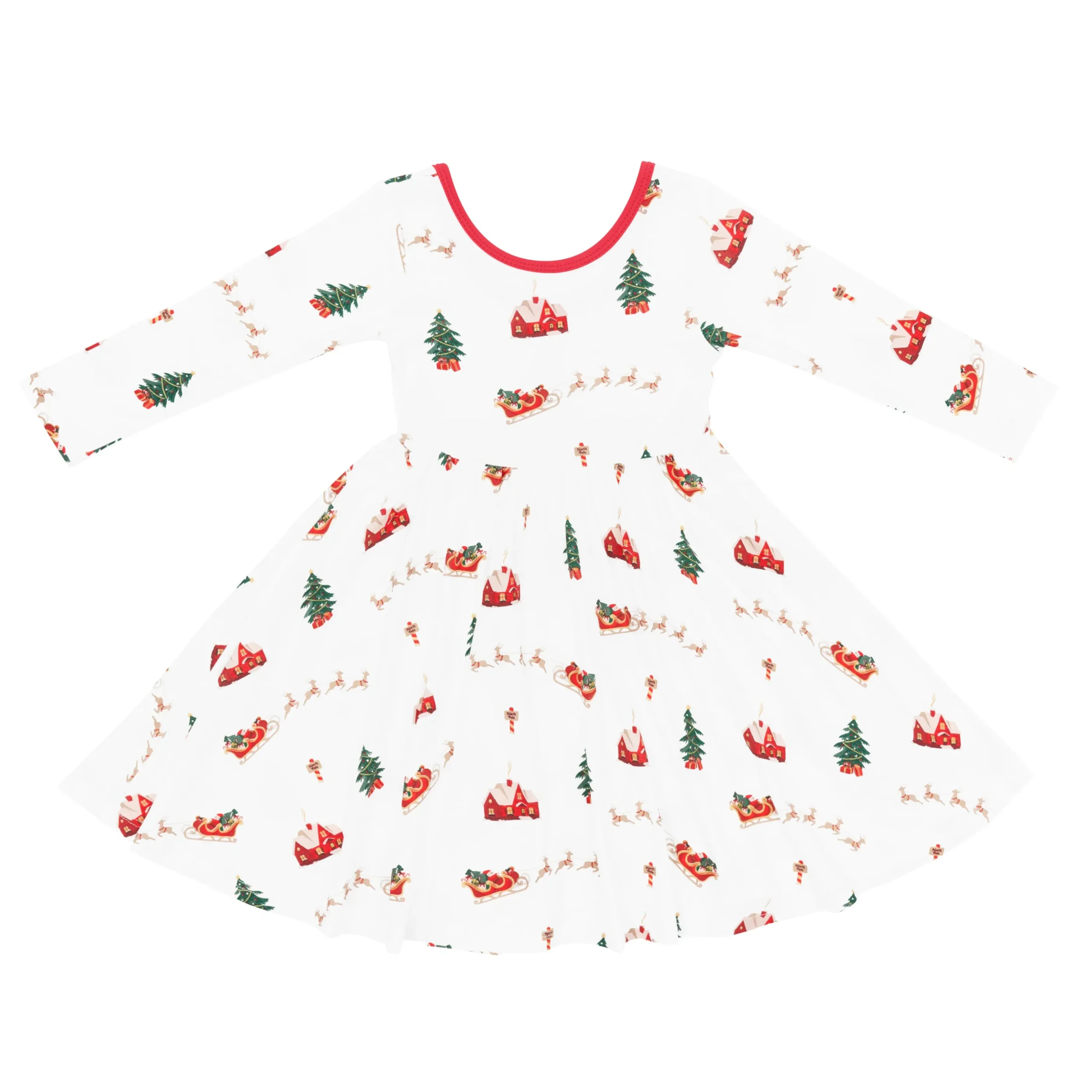 Long Sleeve Twirl Dress in Santa Sleigh