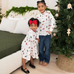 Long Sleeve Twirl Dress in Santa Sleigh