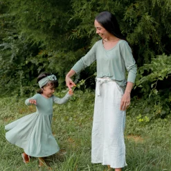 Long Sleeve Twirl Dress in Thyme