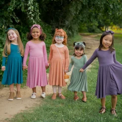 Long Sleeve Twirl Dress in Thyme