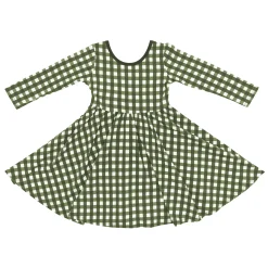 Long Sleeve Twirl Dress in Gingham Fir