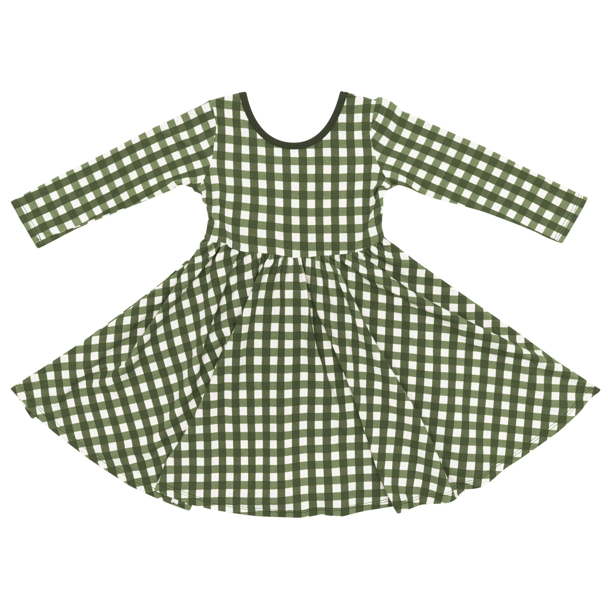Long Sleeve Twirl Dress in Gingham Fir