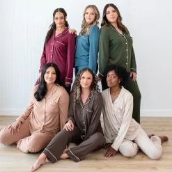 Long-Sleeved Women's Pajama Set in Latte with Cloud Trim