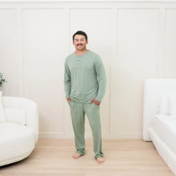 Men's Long Sleeve Henley Top in Thyme