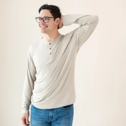 Men's Long Sleeve Henley Top in Bisque