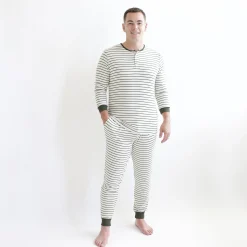 Men's Ribbed Henley Set in Fir Stripe