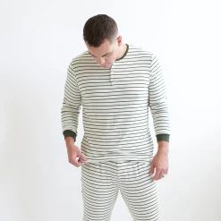 Men's Ribbed Henley Set in Fir Stripe