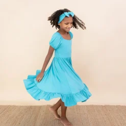 Puff Sleeve Twirl Dress in Makai