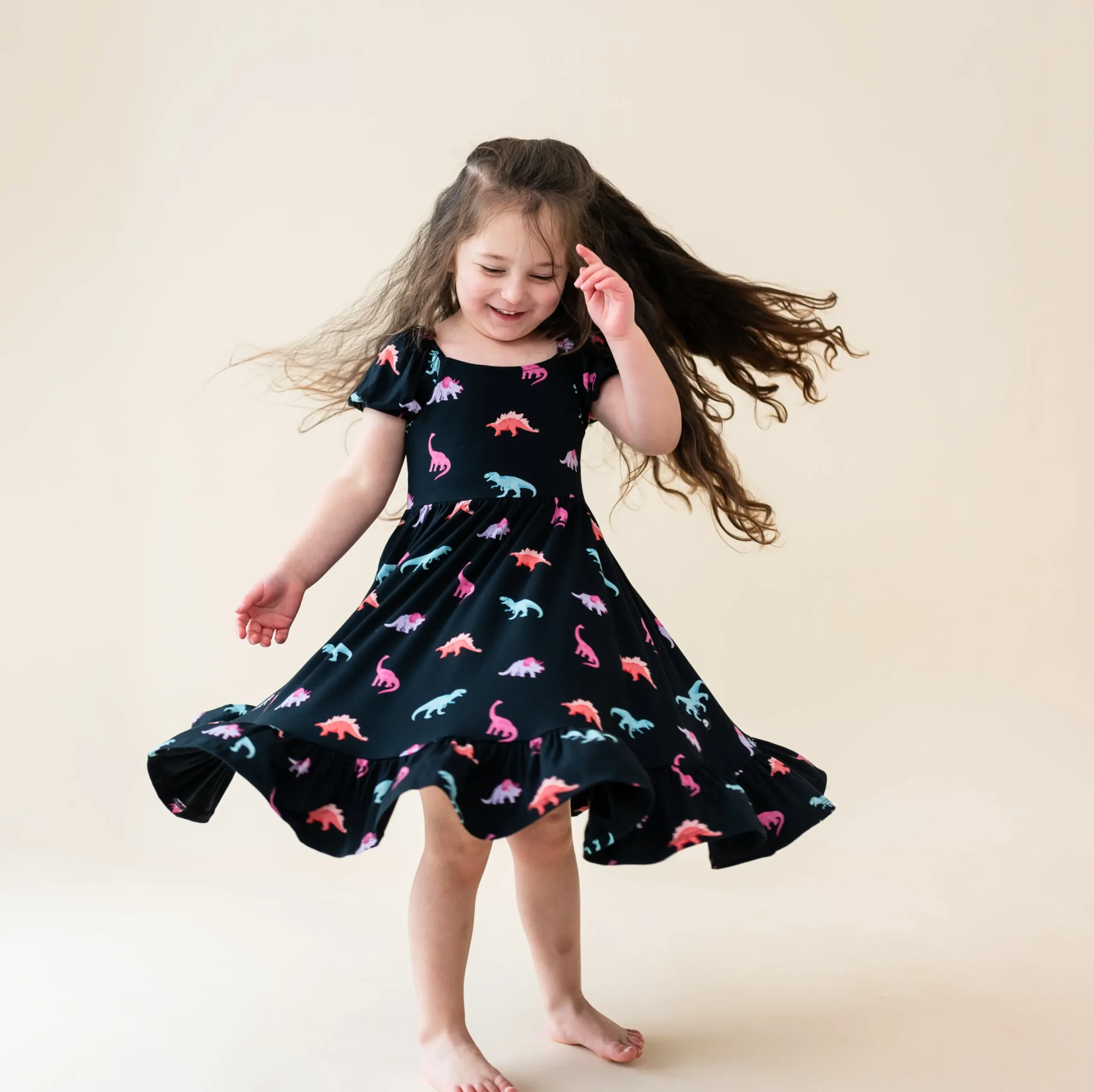 Puff Sleeve Twirl Dress in Midnight Roar