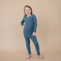 Ribbed Henley Set in Atlantic