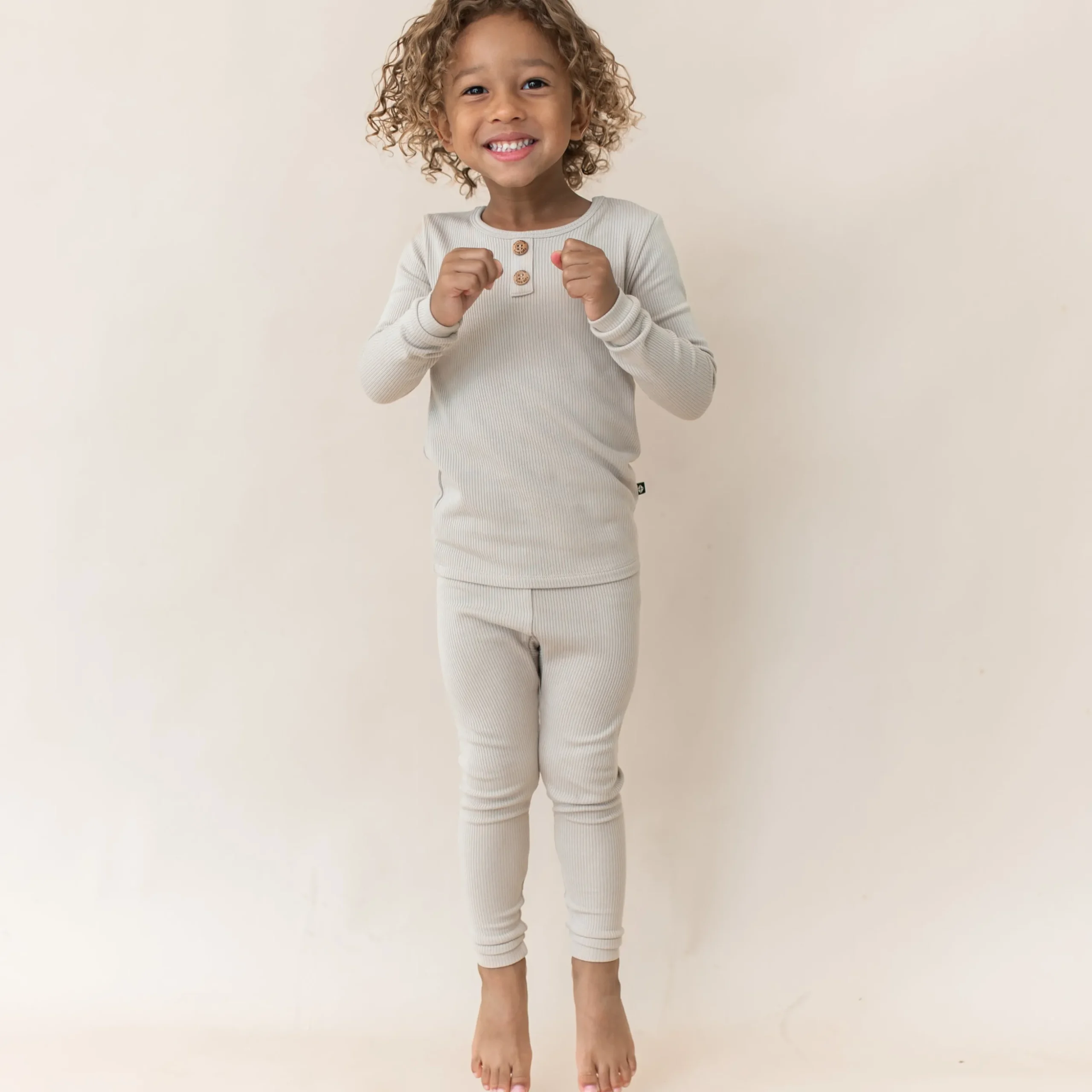 Ribbed Henley Set in Bisque