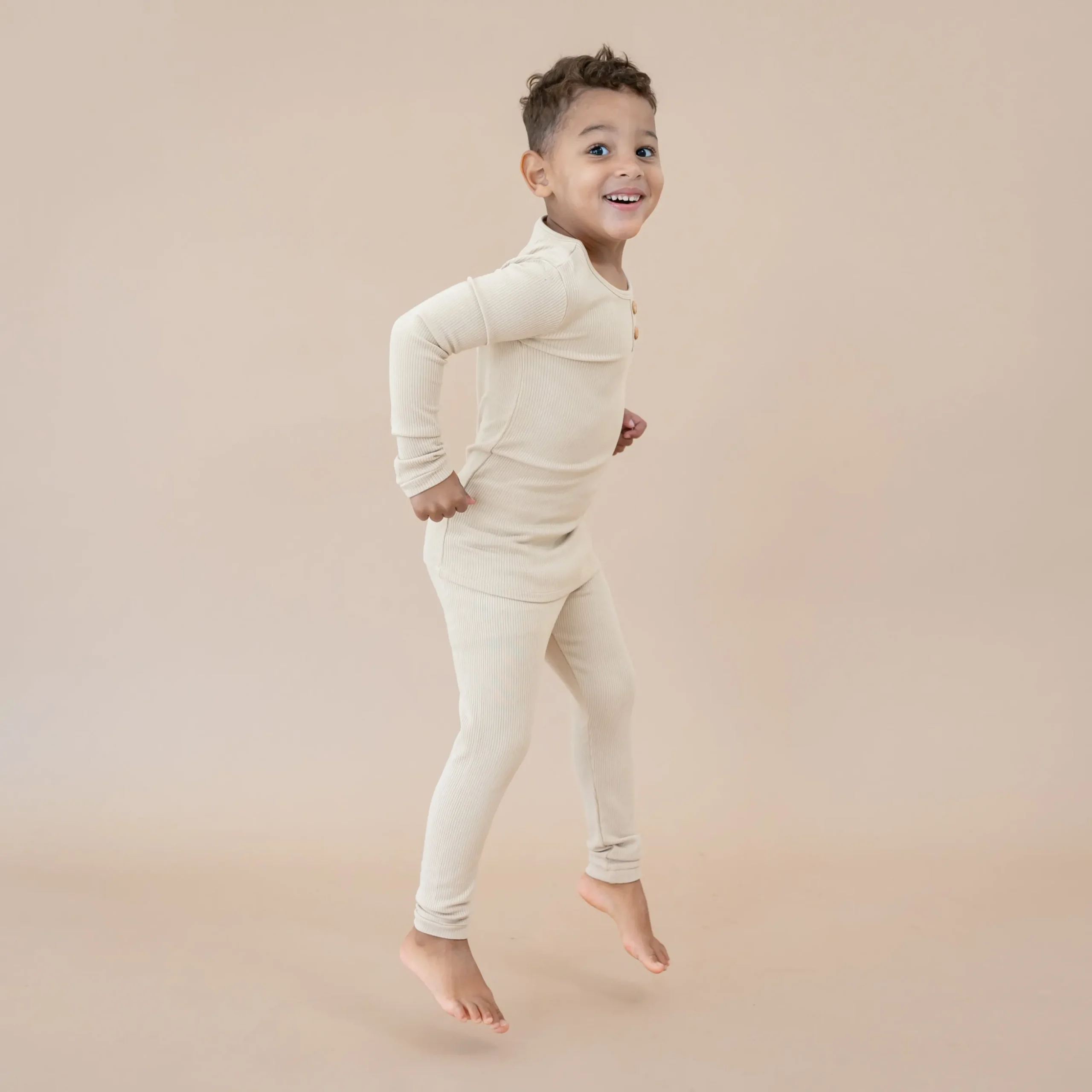 Ribbed Henley Set in Bisque