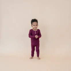 Ribbed Henley Set in Burgundy