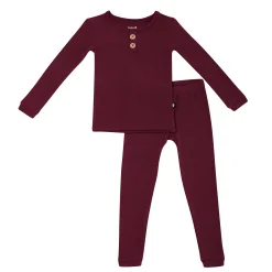 Ribbed Henley Set in Burgundy