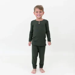 Ribbed Henley Set in Fir