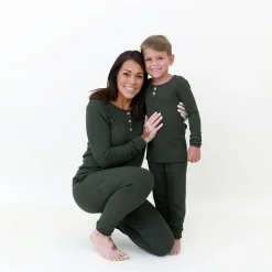 Ribbed Henley Set in Fir