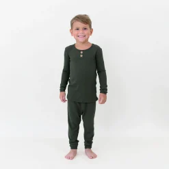 Ribbed Henley Set in Fir