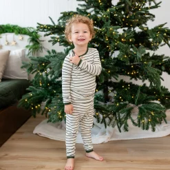 Ribbed Henley Set in Fir Stripe