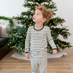 Ribbed Henley Set in Fir Stripe