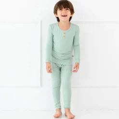 Ribbed Henley Set in Sage