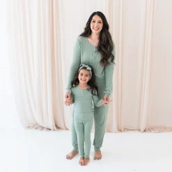 Ribbed Henley Set in Thyme