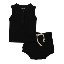 Ribbed Henley Tank Set in Midnight