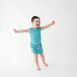 Ribbed Henley Tank Set in Makai
