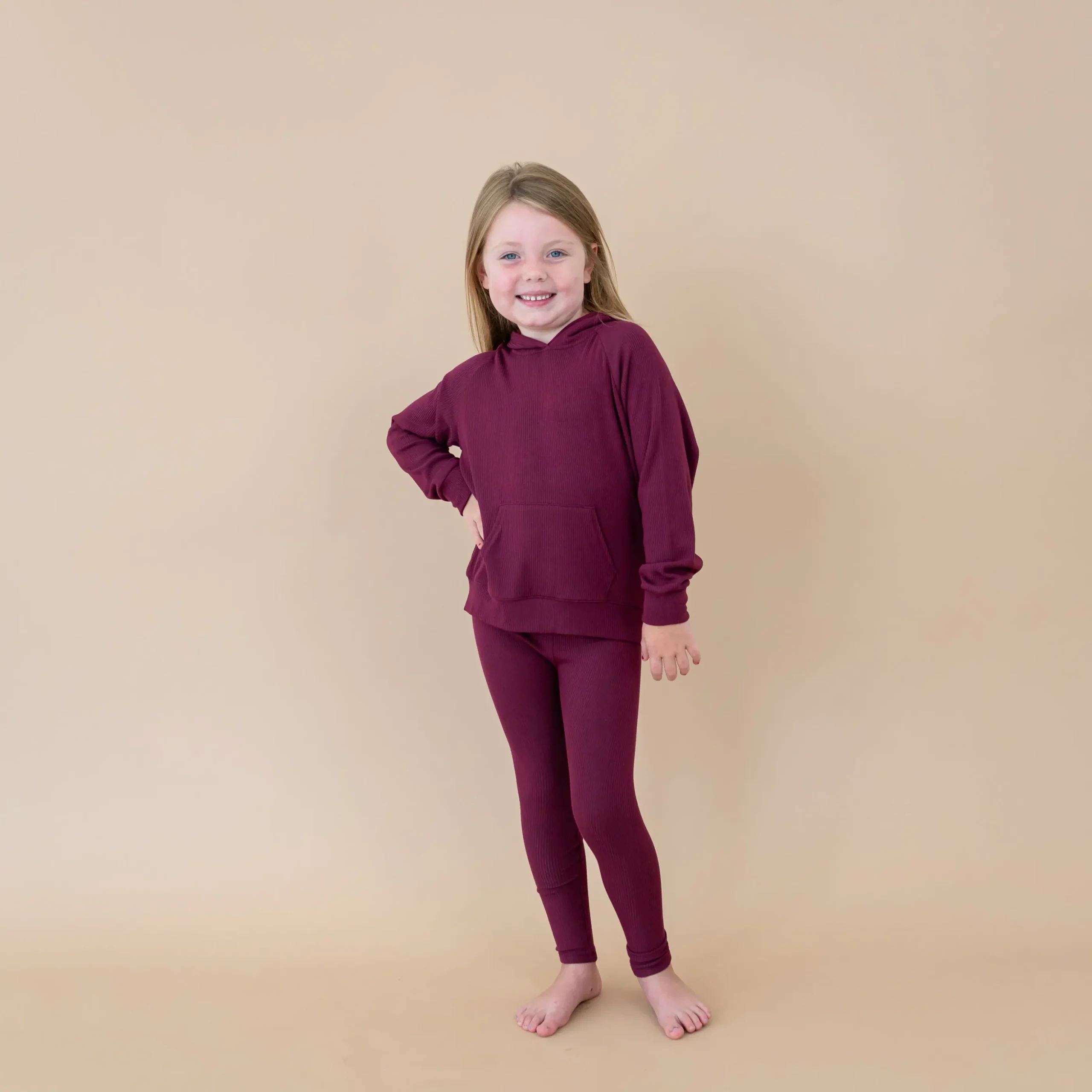 Ribbed Hoodie in Burgundy