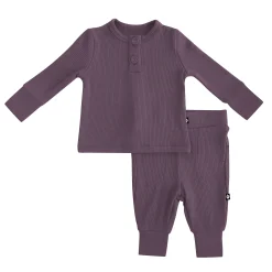 Ribbed Infant Henley Set in Currant