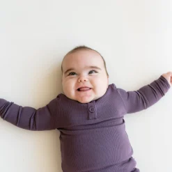Ribbed Infant Henley Set in Currant