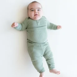 Ribbed Infant Henley Set in Thyme