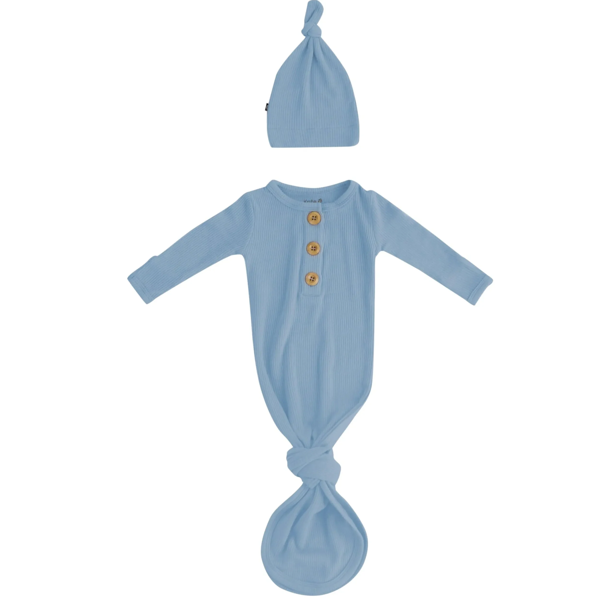 Ribbed Knotted Gown with Hat Set in Slate