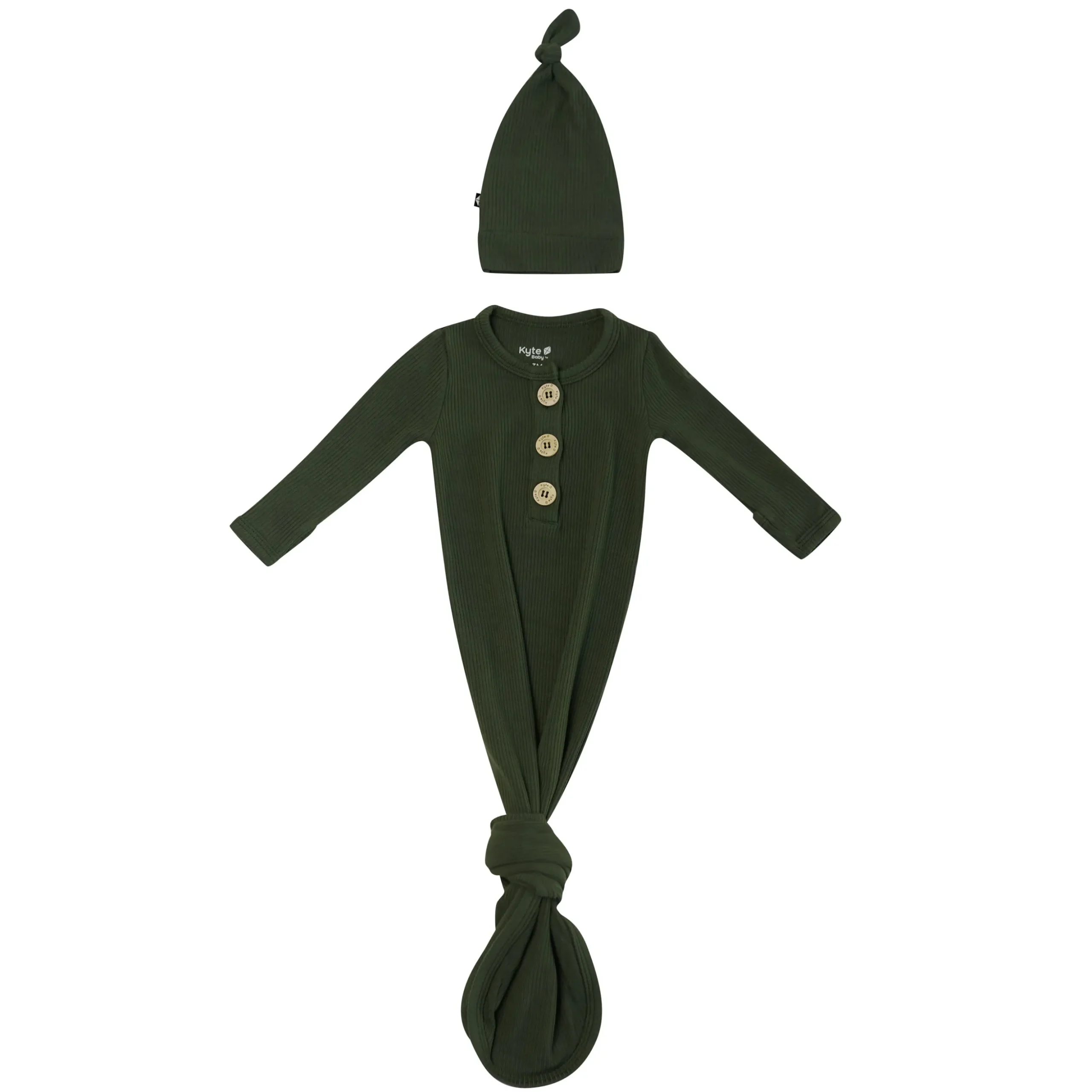 Ribbed Knotted Gown with Hat Set in Fir