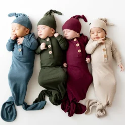 Ribbed Knotted Gown with Hat Set in Fir