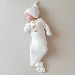 Ribbed Knotted Gown with Hat Set in Cloud