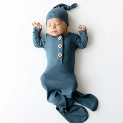 Ribbed Knotted Gown with Hat Set in Atlantic