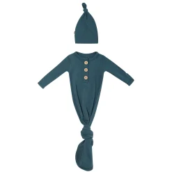 Ribbed Knotted Gown with Hat Set in Atlantic