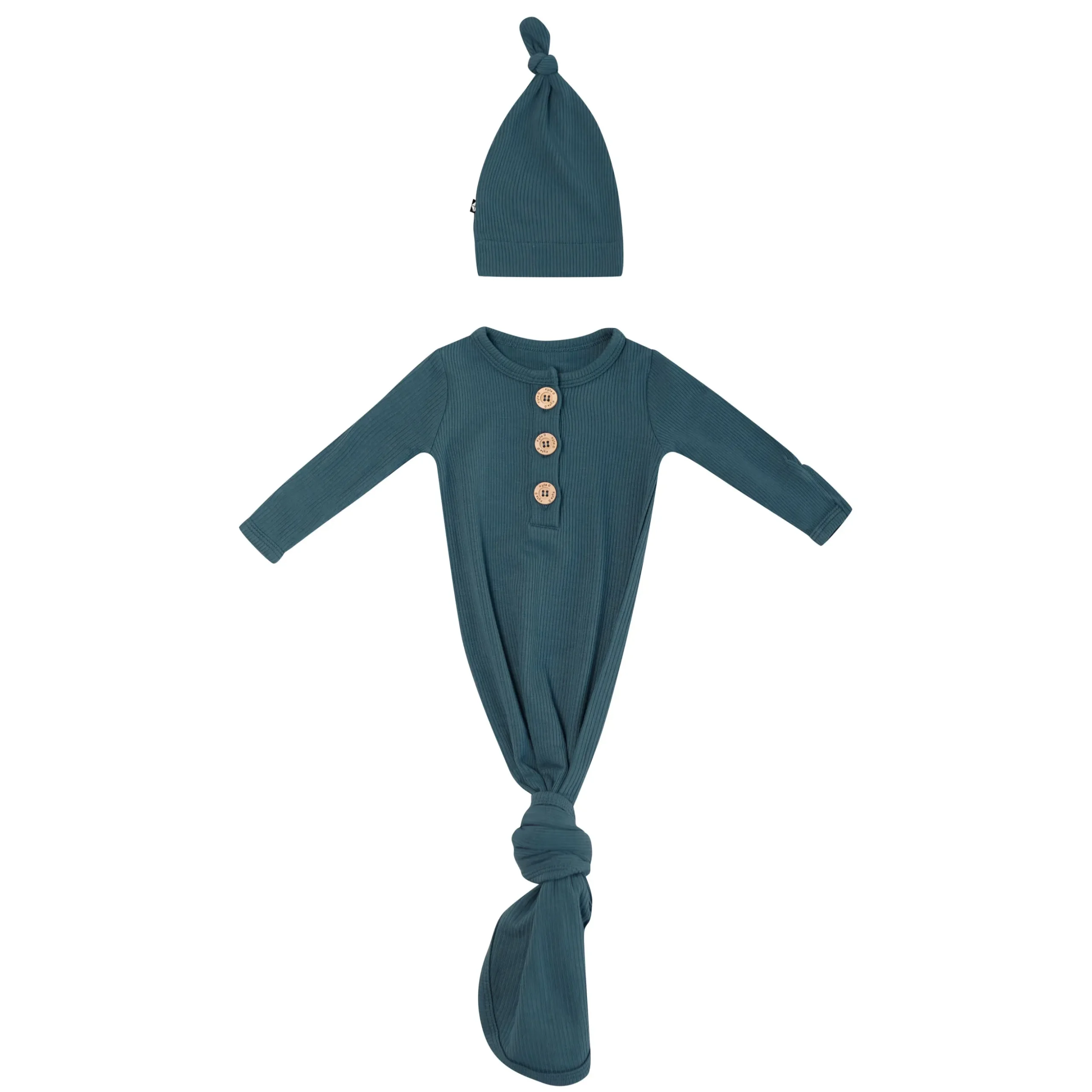Ribbed Knotted Gown with Hat Set in Atlantic