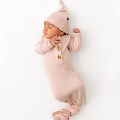 Ribbed Knotted Gown with Hat Set in Blush