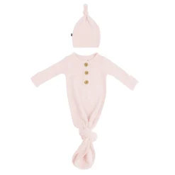 Ribbed Knotted Gown with Hat Set in Blush