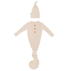 Ribbed Knotted Gown with Hat Set in Bisque