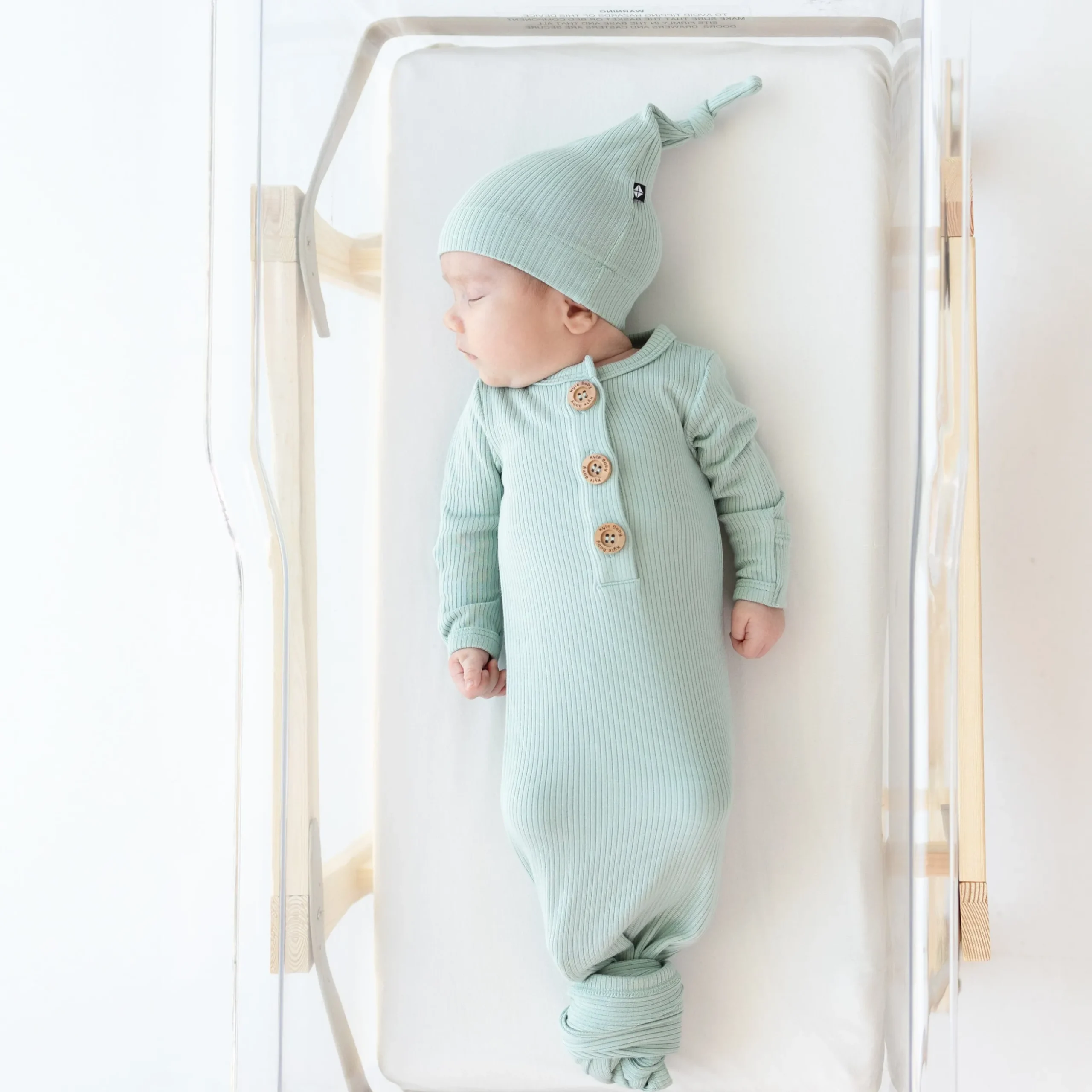 Ribbed Knotted Gown with Hat Set in Sage