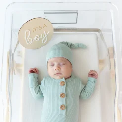 Ribbed Knotted Gown with Hat Set in Sage