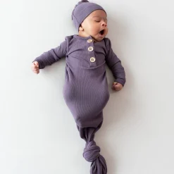 Ribbed Knotted Gown with Hat Set in Currant