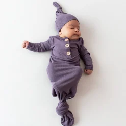 Ribbed Knotted Gown with Hat Set in Currant