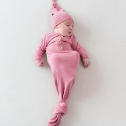 Ribbed Knotted Gown with Hat Set in Apple Blossom