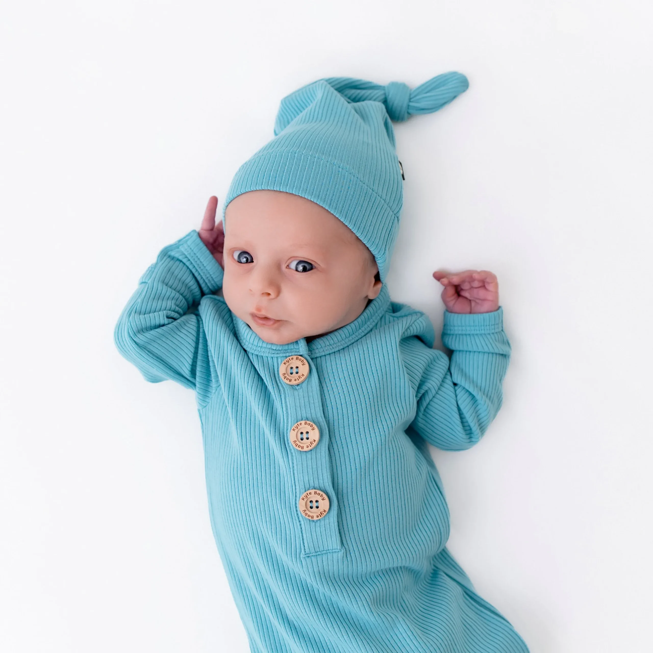 Ribbed Knotted Gown with Hat Set in Makai
