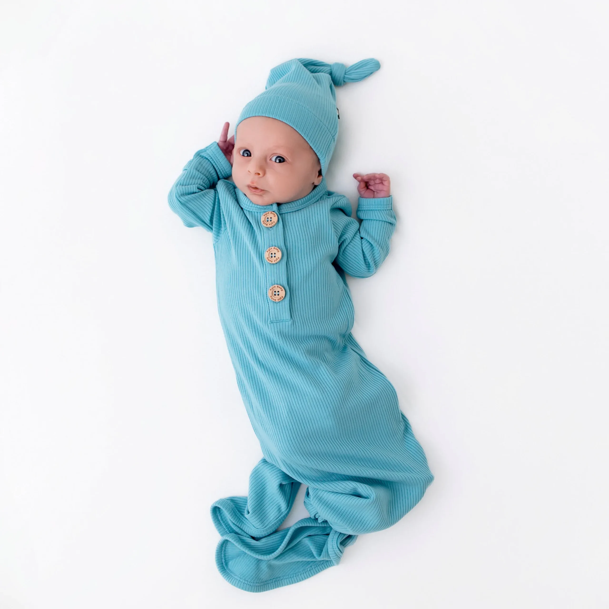 Ribbed Knotted Gown with Hat Set in Makai