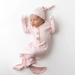 Ribbed Knotted Gown with Hat Set in Sakura