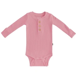 Ribbed Long Sleeve Henley Bodysuit in Apple Blossom